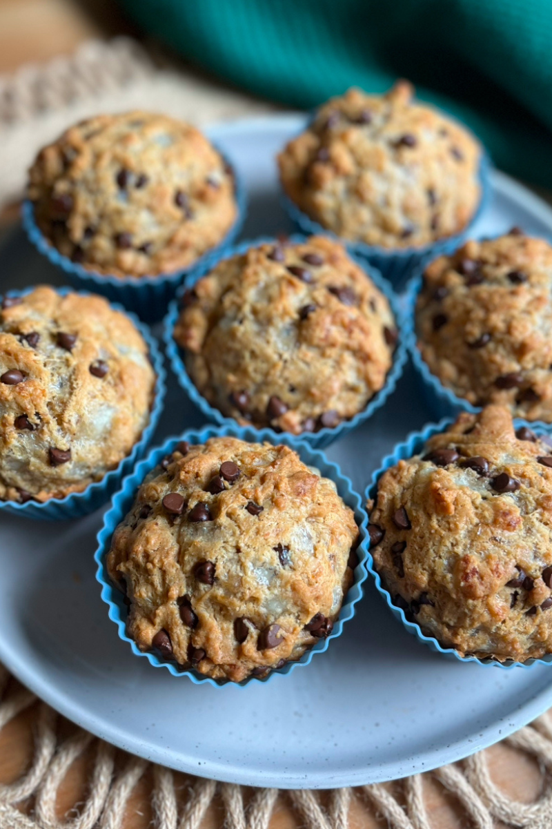 Prepared high protein muffins in blue silicone muffin cups