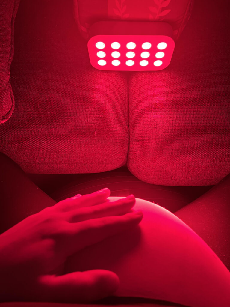 Sitting in front of red light therapy box pregnant