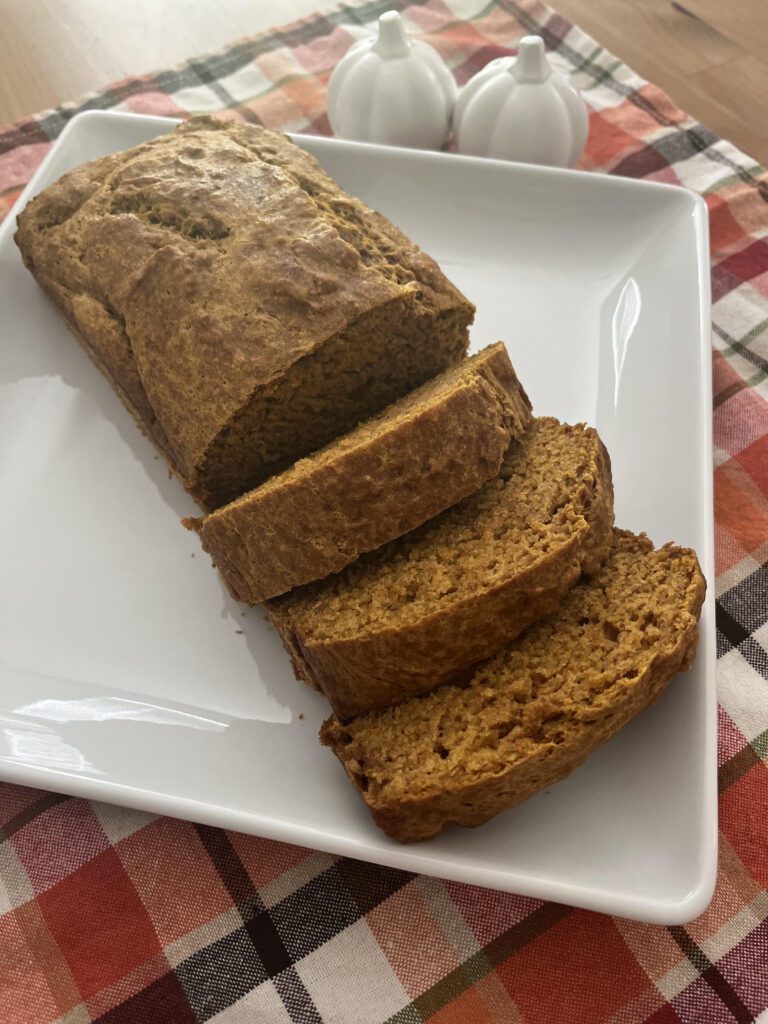 Pumpkin bread on white plate without store-bought flour