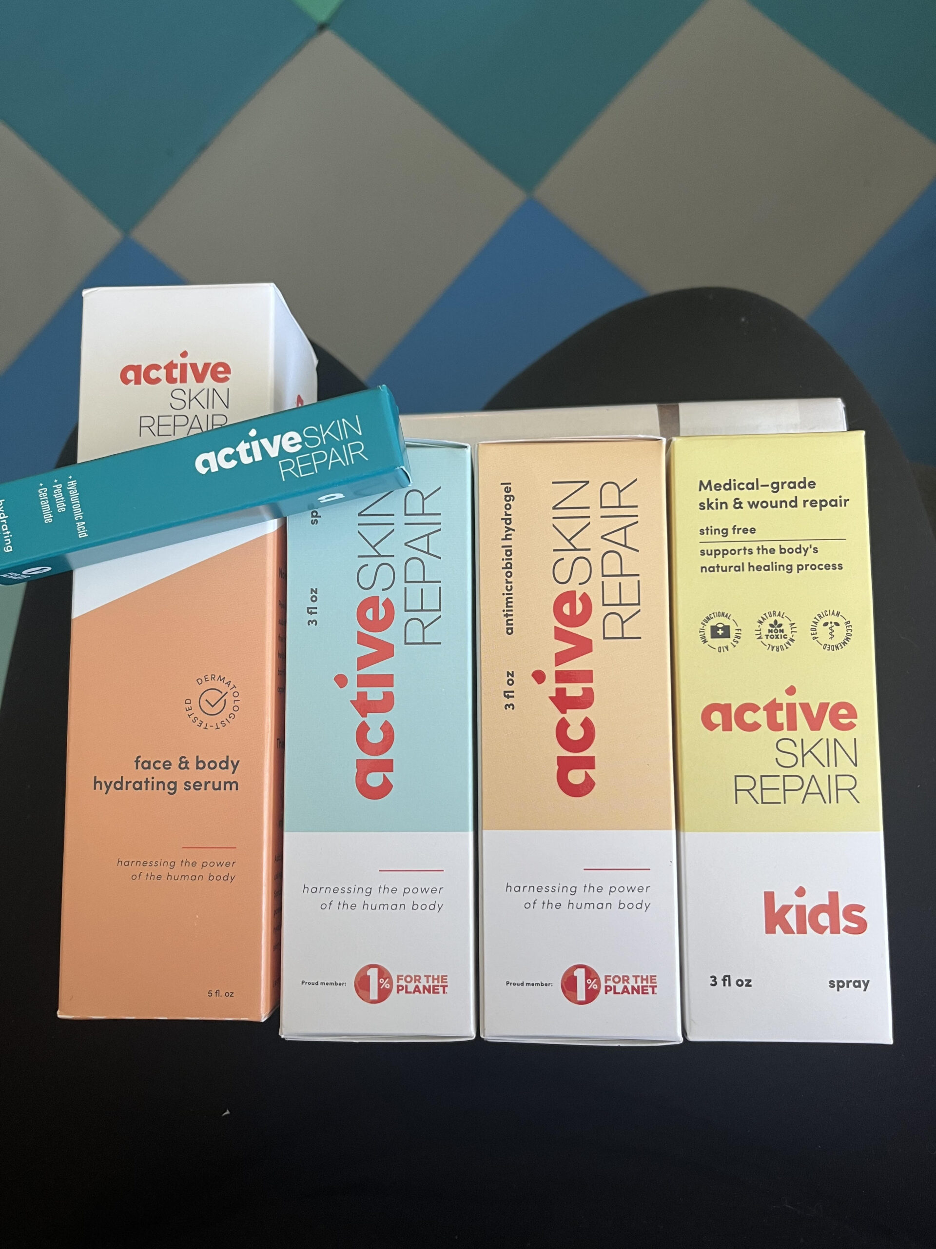 active skin repair in boxes on top of lap to keep in diaper bag